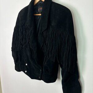 Vintage G4000 Leather Suede Fringe Cowgirl Western Jacket Black Womens Size S